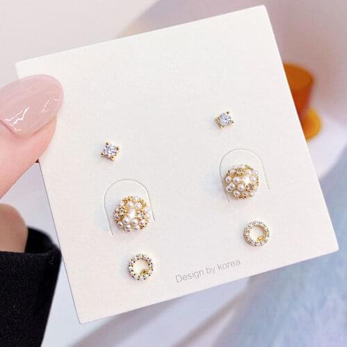 Exquisite Six-piece Suit Earrings Round Simple Zircon Flash Diamond Luxury for Women Fine Jewelry Temperament Charm Jewelry Gift