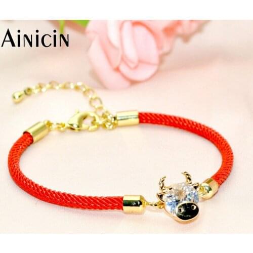 The Year Of the Ox Chinese Zodiac Lucky Women Jewelry Red Rope With Lobster Clasp Extra Chain Adjustable Bracelets For Girl 20pc