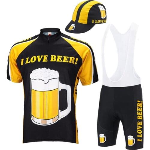 Black Cycling Jersey Set Mtb Clothing Bib Shorts Cycling Equipment Bike Cap Maillot Ciclismo Hombre Summer I Love Beer
