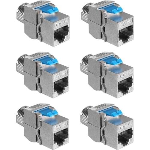 Keystone Module Jacks - 6 Piece CAT-8 Shielded Keystone Jack RJ45 Cat 8 Ethernet Module 40 Gbit With Metal Housing