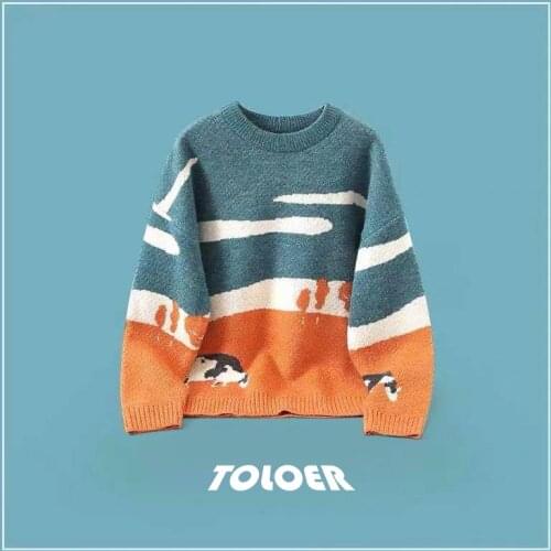 TOLOER Men Cows Vintage Winter Sweaters 2021 Pullover Mens O-Neck Korean Fashions Sweater Women Casual Harajuku Clothes Cartoon