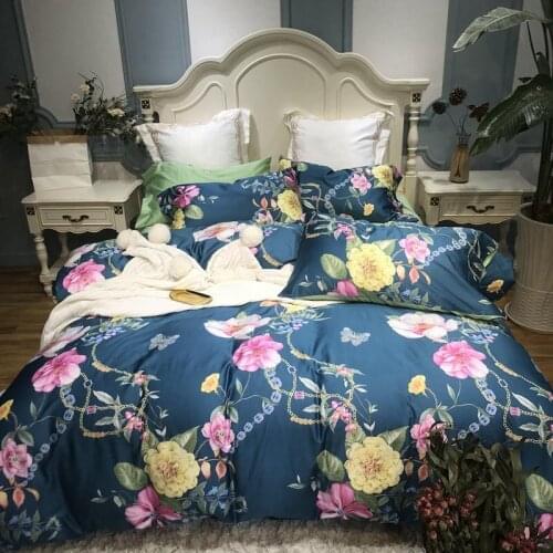 100%Egyptian Cotton pinkocc Soft Silky Bedding set Queen King size Floral Blossom Printed Duvet cover Bed sheet set Pillow shams
