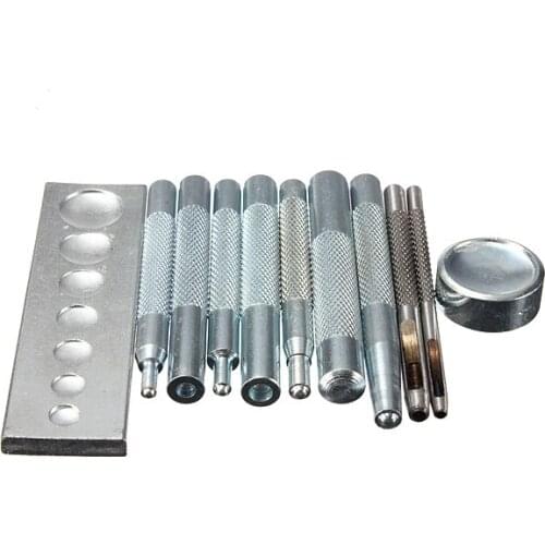 11PCS/set Metal Leather Craft Tool Set Die Hole Punch Snap Fastener Installation Kit Rivet Setter Base For DIY Leathercraft