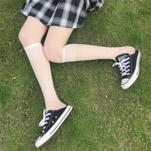 Japan Style High Knee Socks Women Ultra-Thin Sexy Summer Nylon Long Socks Girls Transparent Leg Stocking White Medias Elastic