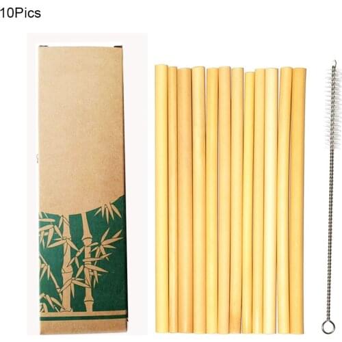 New Useful 10pcs/set Bamboo Drinking Straws Reusable Eco-Friendly Party Kitchen with Clean Brush for Drop Shipping wholesale
