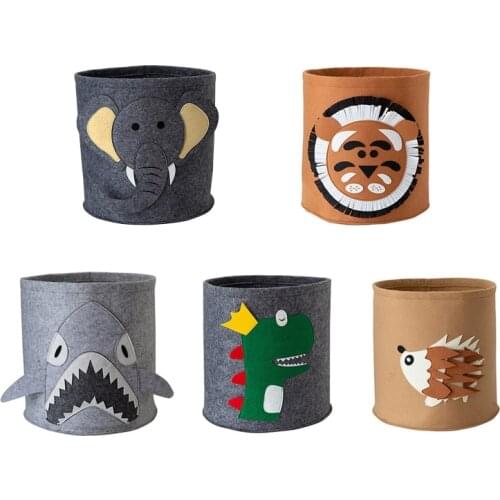 Portable Cartoon Animal Pattern Storage Basket Large Dirty Clothes Laundry Bag Barrel Kids Toys Organizer Bin 30x30cm