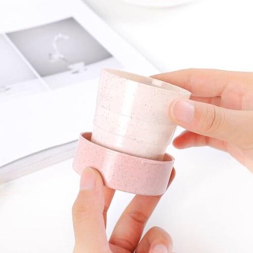 Portable Collapsible Folding Cup With Lid Straw Wheat Plastic Mug Outdoor Travel Camping Drinking Cups TUE88