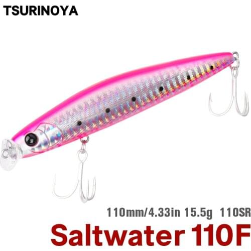 TSURINOYA Fishing Lure DW81 HUNTER 110SR 110mm 15.5g Topwater Floating Minnow Jerkbait Shallow Range Sea Bass Wobbler Swimbait