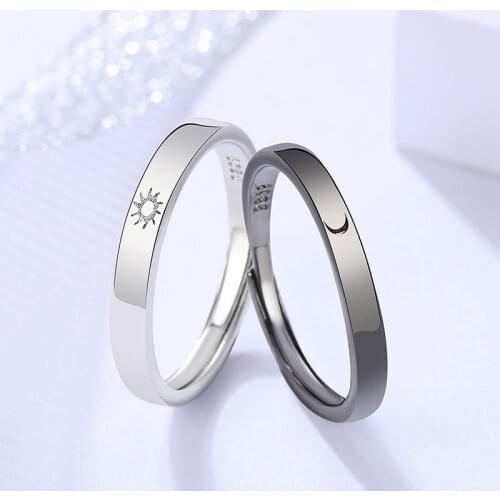 2 Pcs Sun Moon Lover Couple Rings Simple Opening Ring For Couple Men Women Wedding Engagement Promise Valentines Day Jewelry