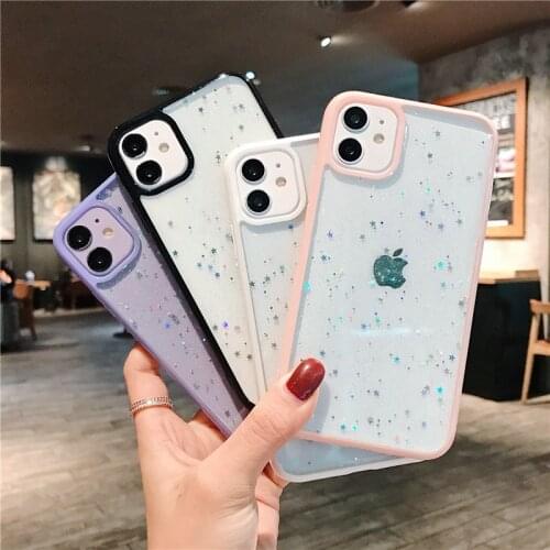 Gimfun Glitter Sequins Star Clear Phone Case for iPhone 11 12 Mini Pro Max XS Max XR 7 8 Plus Transparent Bumper Soft Tpu Cover
