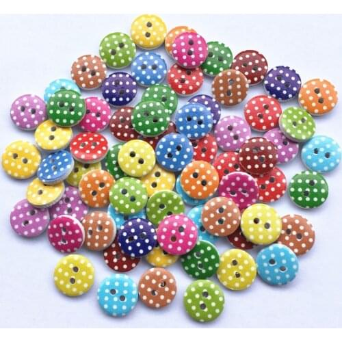 100pcs 13mm Wood Round Buttons Mixed Spotted Dots 2 Holes DIY Sewing Button Embellishments Crafts