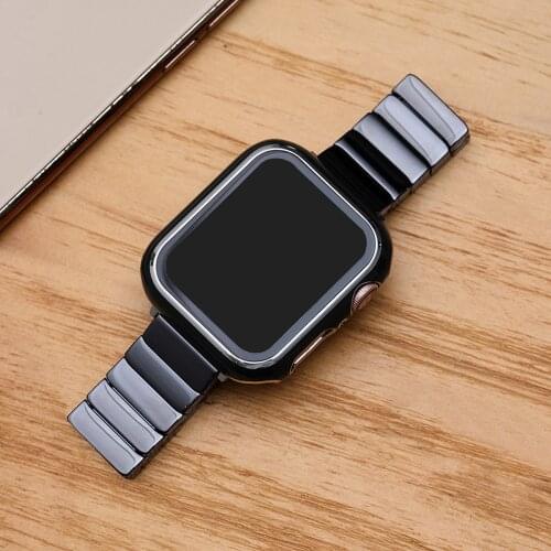 Watch accessories for apple watch series 6 SE 5 4 3 2 band 44mm 40mm 42mm 38mm PC case ceramics strap for iwatch bracelet