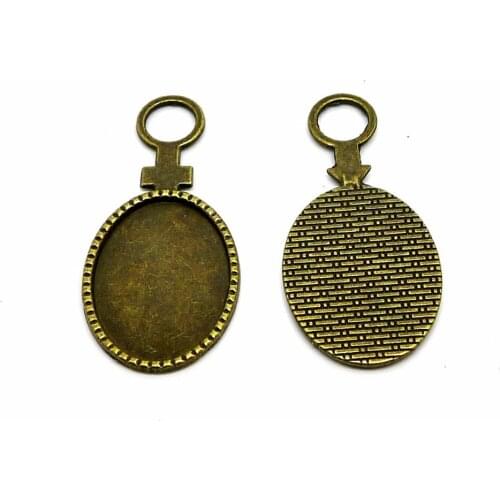 SEA MEW 50PCS 18*25mm Oval Cabochon Base Antique Bronze Plated Vintage Metal Alloy Pendant Blank Settings For Jewelry Making