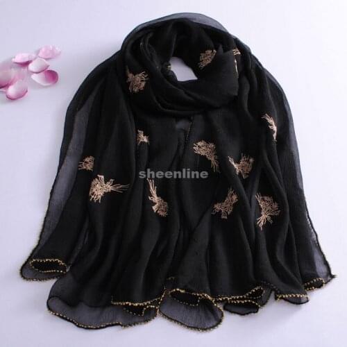 12 Colors Beading Embrodiery Wool Silk Shawl Soft Warm Long Scarf Light Winter Warm Scarf Wrap Pashmina
