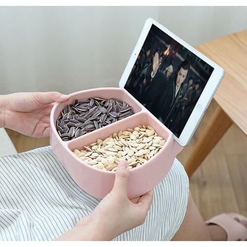 Modern Living Room Creative Lazy Snack Bowl Plastic Double Grid Snack Storage Box Fruit Plate And Mobile Phone Stand Artifact