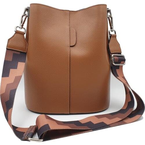 Womens bag bucket bag Piacenza, genuine leather, Italy, textile belt, large