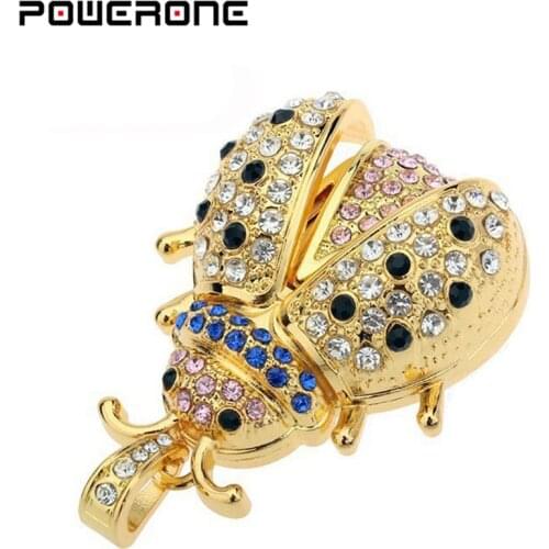 POWERONE Usb Flash Drive Creative Metal Crystal Beetle Model Memory Stick Pendrive 4GB 8GB 16GB 32GB 64GB with Keychain