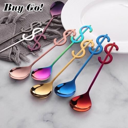 Western Style Dollar Coffee Tea Spoons 304 Stainless Steel Espresso Ladle Mirror Polish Espresso Scoop Stir Salt Spoons Cafe