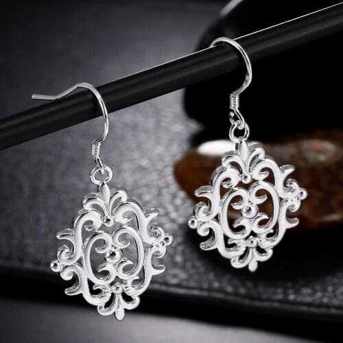 Hot vintage 925 Sterling Silver Street fashion window grilles earrings for women fine Jewelry Christmas Gifts wedding party