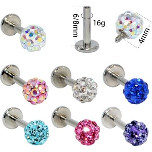 1Pc 16g CZ Crystal Ball Tiny Labret Bars Monroe Lip Ring Tragus Helix Earring Stud Cartilage Piercing Body Jewellry 6mm 8mm