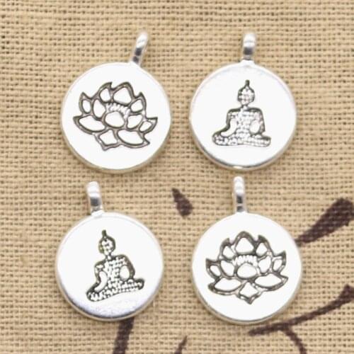 10pcs Charms Yoga Om Lotus Pose Padmasana 20x15mm Antique Silver Color Plated Pendants Making DIY Handmade Tibetan Finding
