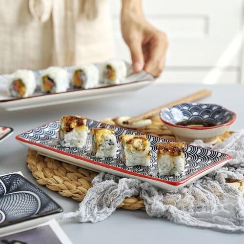 3 Pcs / Set 10 Inch Ceramic Sushi Flat Plate Japanese Style Underglaze Rectangular Dessert Porcelain Tableware CZY1038-3S