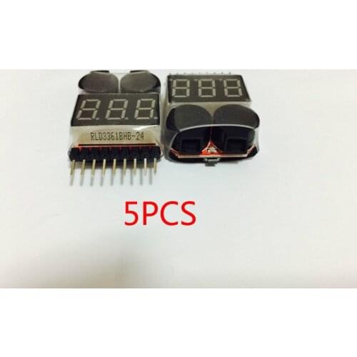 5PCS for 1-8S Lipo/Li-ion/Fe Battery Voltage 2IN1 Tester Low Voltage Buzzer Alarm New Hot