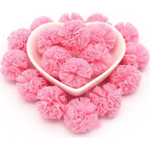 50-100 Pieces of 2cm Lace Gauze Elastic Flower Ball DIY Craft Supplies Headwear Jewelry Childrens Hairpin Bow Yarn Ball Pompons