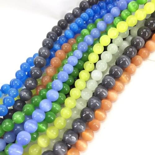 Wholesale 8mm Multicolor Opal Cat Eyes Round Beads For Making Jewelry Findings Crystal Stone Diy Necklace Bracelets 14inch B1573
