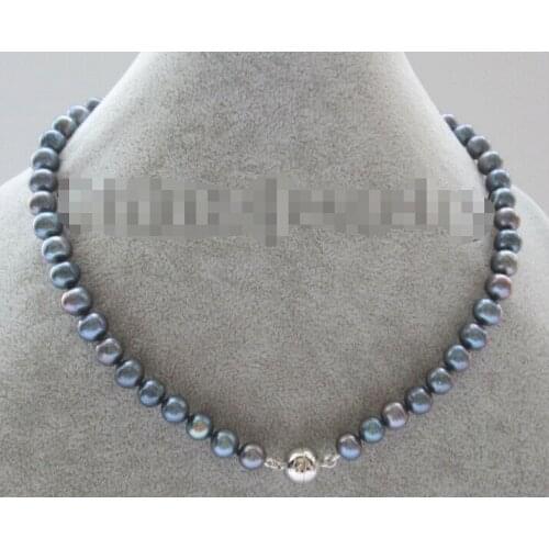 AAA 17" 8-9mm black round freshwater pearl necklace clasp