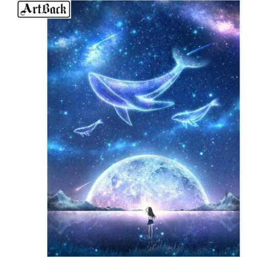 New 5d diamond painting starry sky whale picture full square diamond embroidery set resin round diamond mosaic