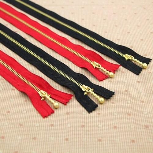 Free shipping 10pcs/lot 25cm Gold teeth red black zipper smooth water head drill 3# bag closed end zipper DIY craft materials