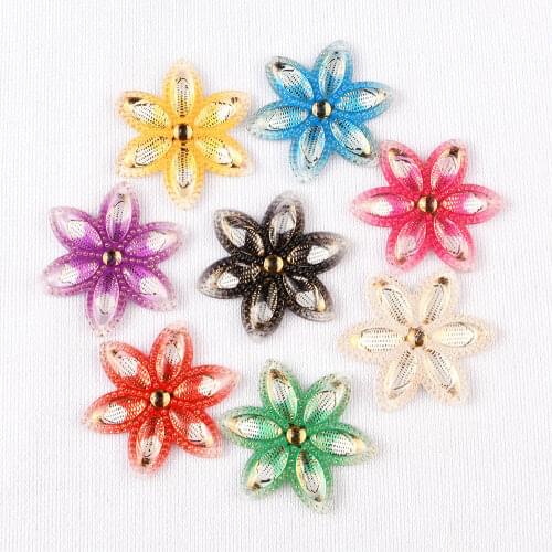 BOLIAO 5Pcs 30mm Big Flower Shape AB Color Acryl Flat Back Sew on Bags/Wedding Dress Decoration 2 Hole Craft DIY R344