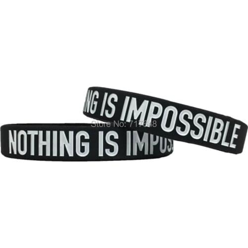 100pcs Inspirational Quote NOTHING IS IMPOSSIBLE wristband silicone bracelets free shipping by ePacket A