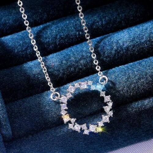 Fashion Simple Design Circle Pendant Necklace Inlay Zircon Bling Sparkle Crystal Chain Necklace for Women Jewelry Accessories
