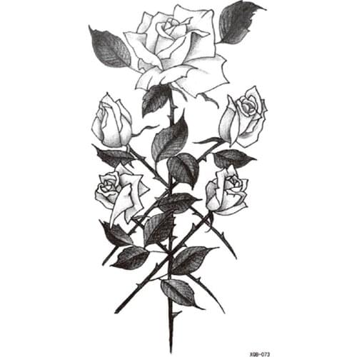 Black and White Geometry Rose Temporary Tattoo for Women Girl Fake Tattoos Stickers Waterproof Tatoo Sexy Body Transfer Tatto