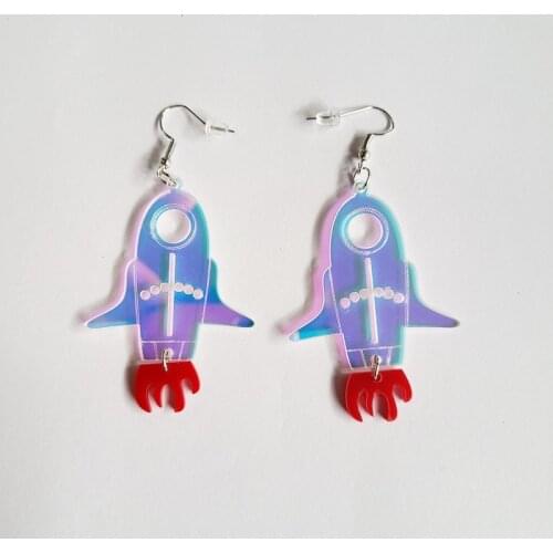 Color Changing Hollow Out Rocket Shape Acrylic Earrings Space Astronaut Dangle Earrings Big Exaggerated Funny Lovely Jewelry