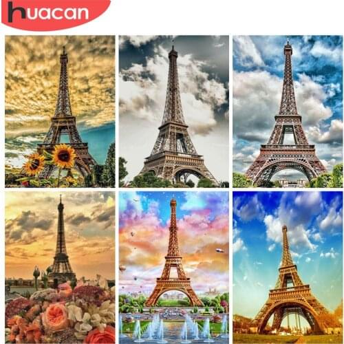 HUACAN Full Square Diamond Painting Tower Diamond Embroidery Mosaic City Landscape Decoration Painting With Diamonds