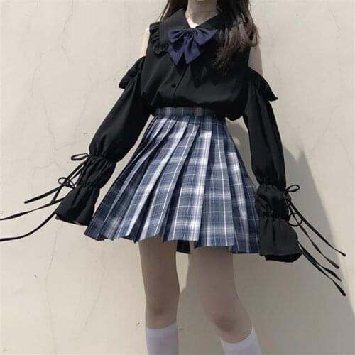 Jk Uniform Plaid Skirt Suit Female Summer New Style Strapless Tie Shirt Pleated Two-piece Y2K MET Dark Wind Mini Skirts Harajuku