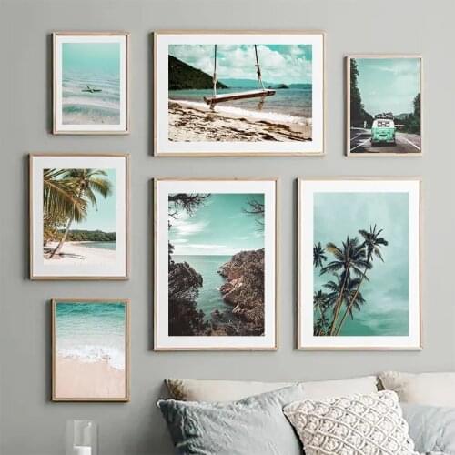 Nordic Palm Tree Tropical Ocean Beach Canvas Painting Poster Landscape Wall Art Picture for Living Room Home Decor Cuadros