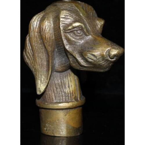 China brass dog head crutch head crafts statue