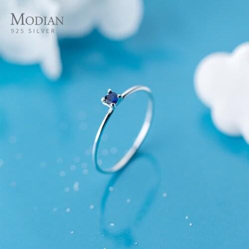 Modian Classic Simple Stackable Finger Slim Ring for Women Genuine 925 Sterling Silver Blue Crystal Ring Fine Jewelry Bijoux