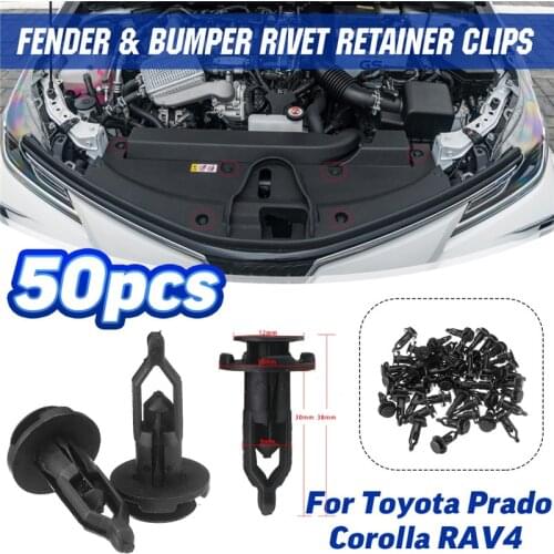 50Pcs/Set 9mm Auto Bumper Fender Fastener Mudflap Splash Guard Rivet Push Plastic Clips Retainer For Toyota Prado Corolla RAV4