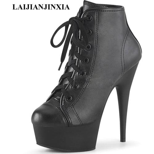 LAIJIANJINXIA New Dance Boots 15 cm Heels Stiletto Fashion Women Boots Sexy Ankle Boots Party Model Catwalk Pole Dancing Shoes