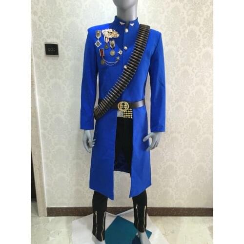 Male Fashion Royal style Stage show Ds Costumes Personality Long design navy style Jacket performance wear
