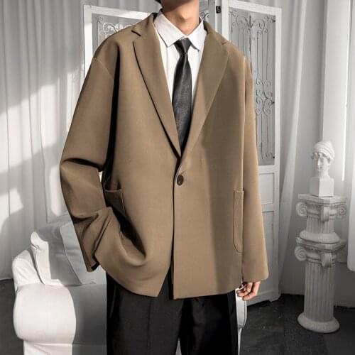 Loose Long Suit 2021 New Luxury Classic Black Blue Khaki Japan Style Mens Casual Blazers Autumn Spring Fashion Brand
