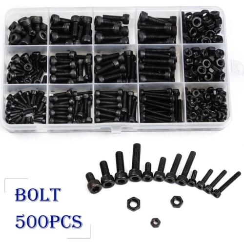 ZENHOSIT Black Carbon-Steel Cylinder Column Hex Hexagon Screw Set 500PCS/Set M3/M4/M5 Furniture Fastener Assorted Kit