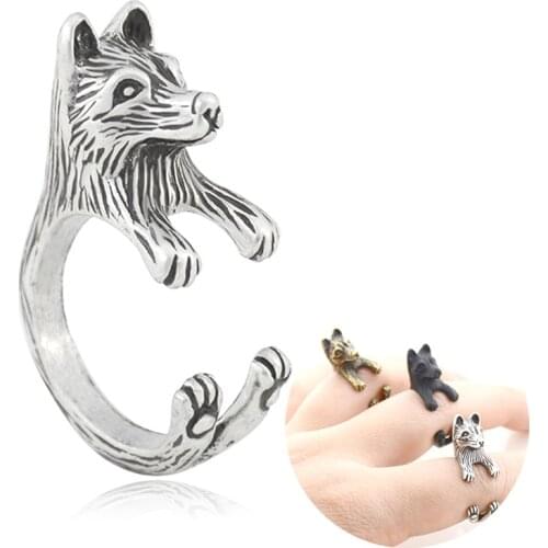 New Retro Akita & Shiba Inu Dog Anel Men Ring Adjustable Boho Animal Rings For Women Anillos Couple Party Gift Fashion Jewelry