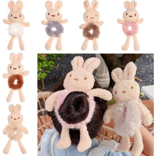 Women Girls Elastic Scrunchie Ponytail Decorate Hair Accessories Plush HairBands HairHoop Rabbit Hair Ties Headband