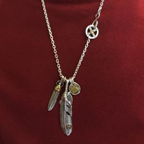 Solid 925 Sterling Silver Necklace Men Women Vintage Indian Handmade Silver 925 Jewelry Claw Feather Pendants 4mm Thcik Chain